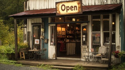 Obraz premium A cozy, small shop with a vintage, weathered metal 