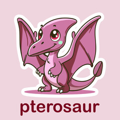 Pteosaur Flat cute dino cartoon vector Illustration 3.eps