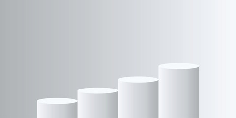 Empty 3D podium with a white tiered stage and gray pedestal, ideal for product displays in summer presentations