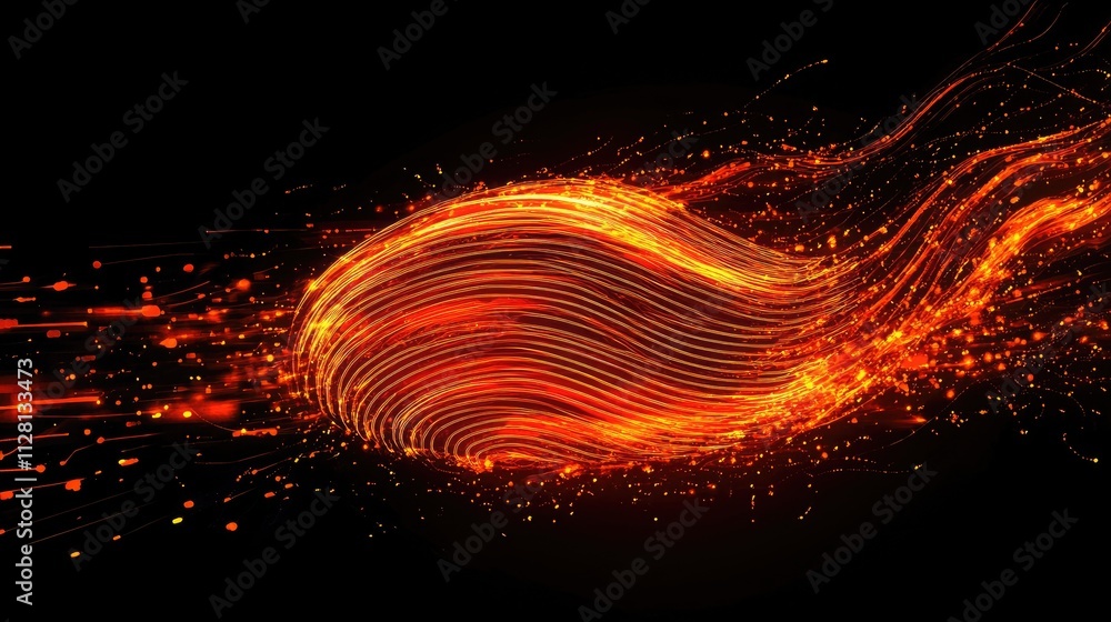 Poster a digital fingerprint in vibrant orange, representing security and technology, with intricate detail