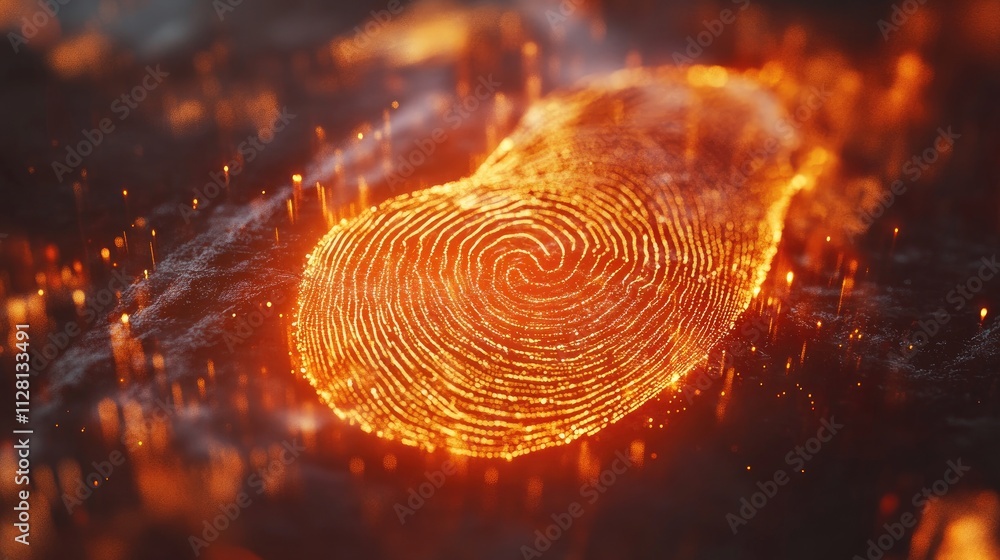 Aufkleber a digital fingerprint in vibrant orange, representing security and technology, with intricate detail