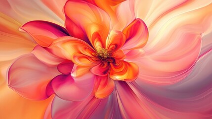 Fototapeta premium A digital artwork featuring a pink and orange flower in an abstract style, with bold and smooth color transitions creating an artistic, dream-like design