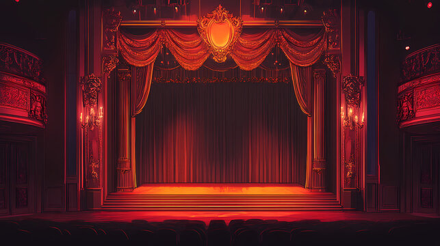 Stage for a broadway play musical, opera, generative ai. Phantom. Illustration