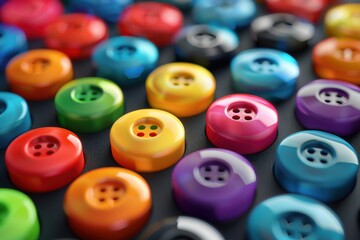 Colorful buttons arranged in vibrant patterns on a surface