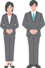 お辞儀をする会社員の男女の全身	