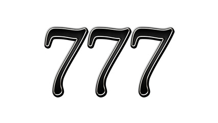 black metal 3d design of number 777 on white background.