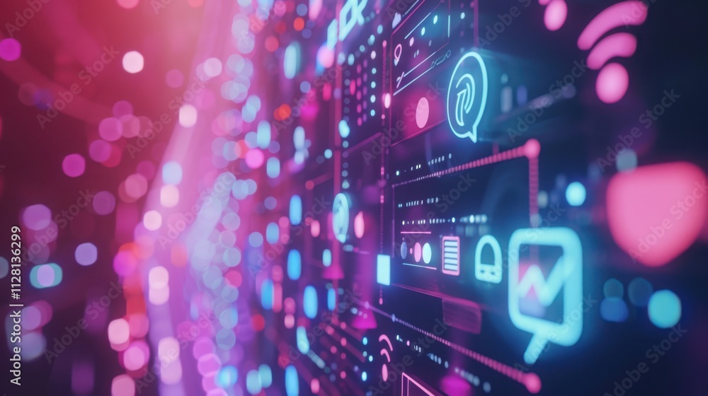 Poster abstract digital interface neon lights data flow