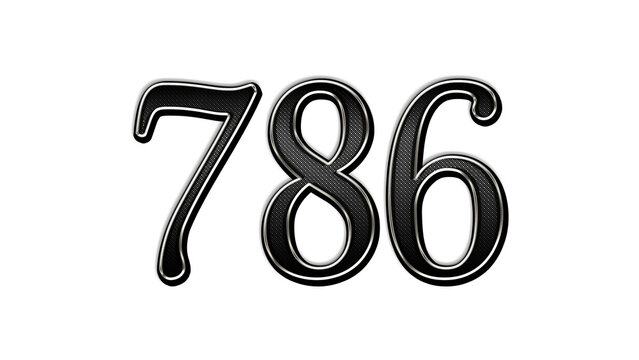 black metal 3d design of number 786 on white background.