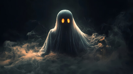 Halloween party logo design with ghostly icon symbol for branding and identity. Phantom. Illustration