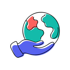 Fototapeta premium A hand holding a globe symbolizes care about the planet and environmental protection.Vector icon for design sites, blogs, social networks for the Earth Day holiday.