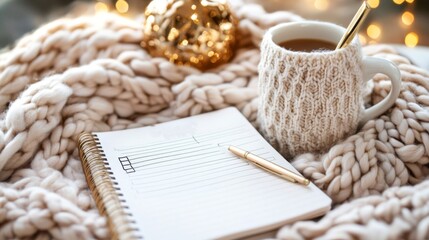 Fototapeta premium Cozy Winter Morning Planning Session With Warm Drinks