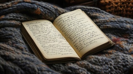 Obraz premium Handwritten Journal Open On A Knitted Blanket