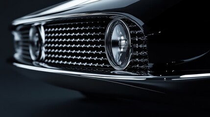 Detailing Luxury Car Chrome Surfaces Studio Setting High-Quality Photography Dramatic Lighting Close-up Perspective Automotive Elegance