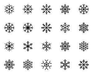 Snowflake Icon, Winter Christmas Snow Icon Set in Outline Style. Editable Stroke