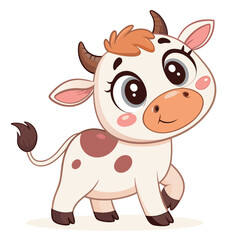 Fototapeta premium Cartoon Cow animal Vector Illustration on White Background