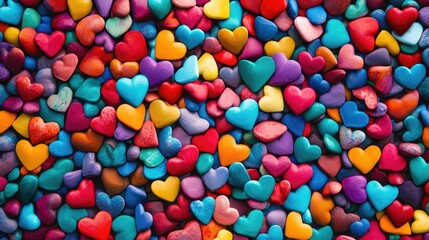 A playful and vibrant background filled with colorful hearts of various sizes, ideal for love-themed web design and banners