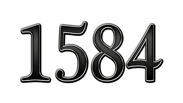 black metal 3d design of number 1584 on white background.