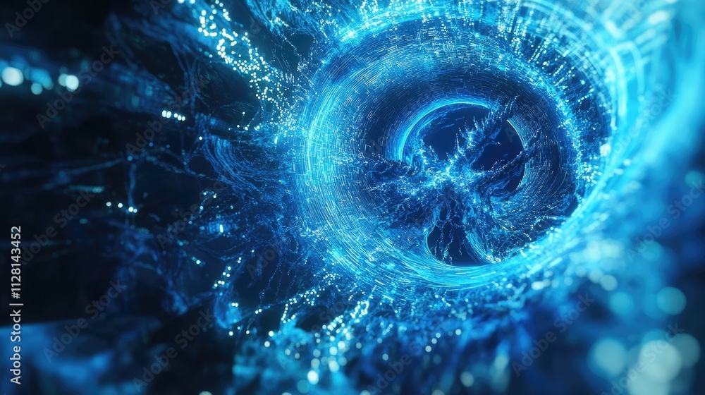 Aufkleber A vibrant, blue digital technology core with interconnected nodes and flowing data, representing the future of technology and artificial intelligence systems