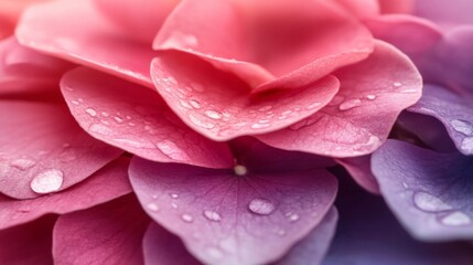 Fototapeta premium Delicate Hydrangea Petals Glistening With Dewdrops