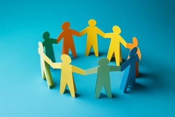 Group paper people holding hands circle are made of coming