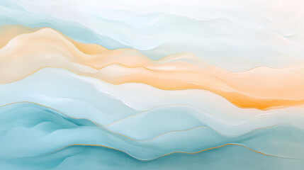 Soft Abstract Waves in Tranquil Blue and Orange Tones, Fluid Art Background for Relaxation and Calmness, Ideal for Modern Design Projects and Backgrounds