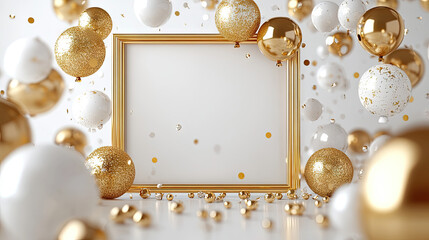 backdrop with "2025 happy new year" texts in the center,clean and simple solid color background，white and gold orbs around the frame, leaving enough space in the middle of the frame for text design, c