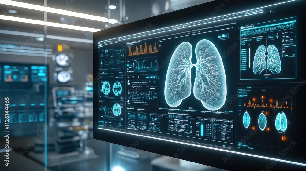Aufkleber An advanced medical interface displaying lung health data and vitals, with a digital representation of the lungs for respiratory diagnosis and care