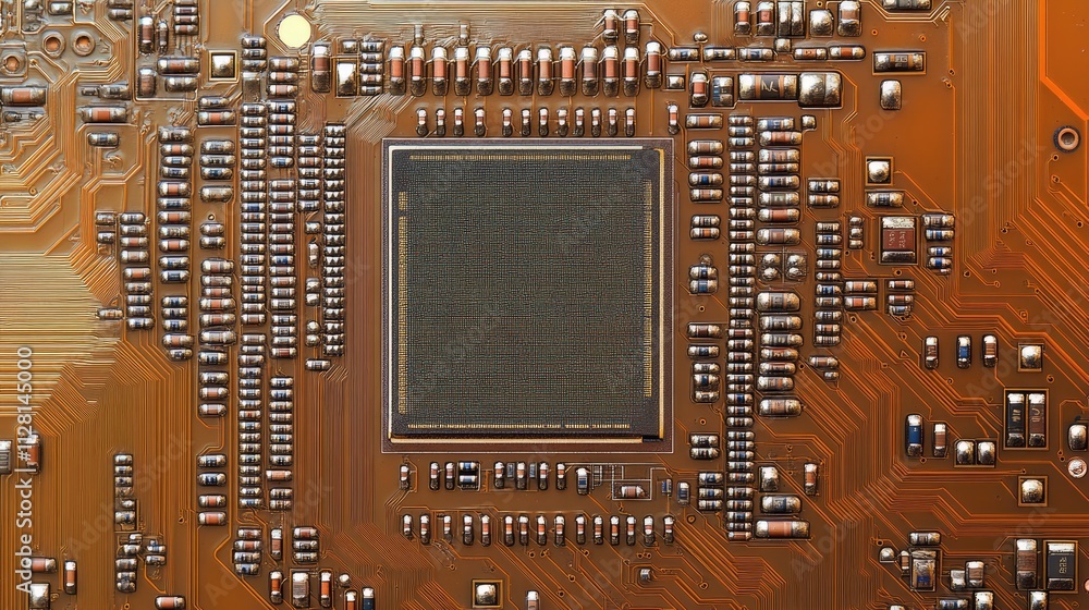 Poster Close-up of an electronic chip and CPU from a disassembled mobile phone, showcasing intricate components and processor details