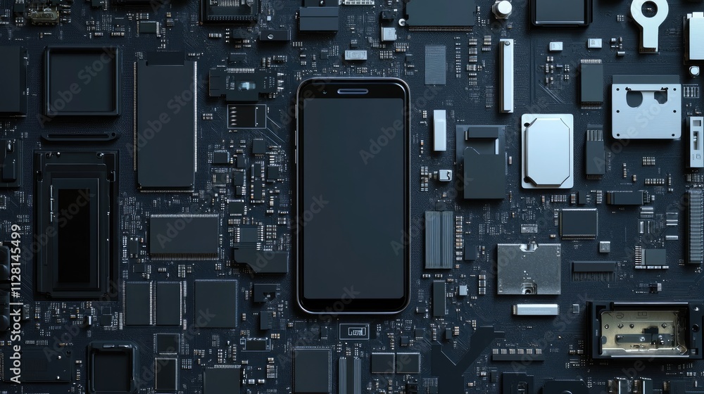 Poster electronic chip and mobile phone cpu parts with visible components, ideal for tech maintenance, repa