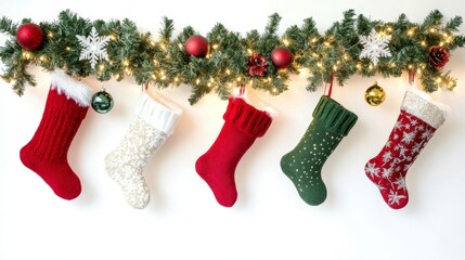 Christmas socks on the fireplace Red Christmas boots. Santa Claus boots	

