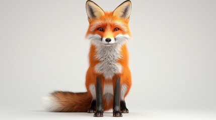 Fototapeta premium A realistic depiction of a fox, showcasing its vibrant orange fur and expressive features against a minimalistic background.