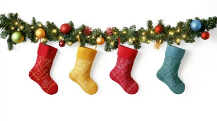 Christmas socks on the fireplace Red Christmas boots. Santa Claus boots	
