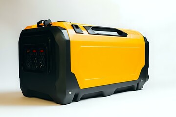 Modern portable generator in yellow and black, displayed on a plain white backdrop, highlighting its robust build and suitability for emergencies