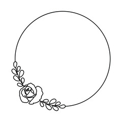 Delicate Rose and Leaf Wreath, Circular Family Name Sign, Botanical Logo Illustration