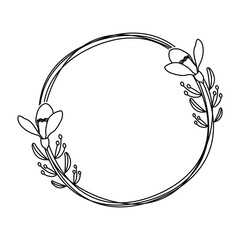 Decorative Black and White Floral Monogram, Circular Family Frame, Botanical Logo Vector