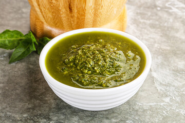 Homemade vegetarian basil pesto sauce