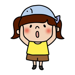帽子になった魚をかぶる子供（女の子）