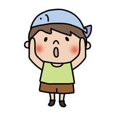 帽子になった魚をかぶる子供（男の子）