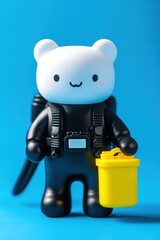 Fototapeta premium Cute Bear Character in Diver Suit Holding Recycling Bin