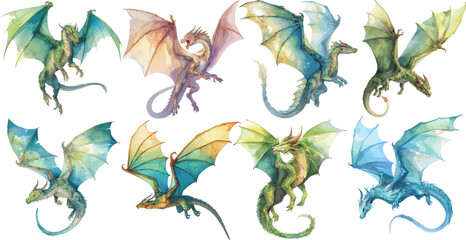 flying dragon watercolor clipart © dian's