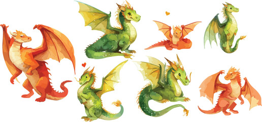 Obraz premium cute dragon watercolor clipart