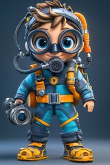 Cute Cartoon Diver Kid with Camera