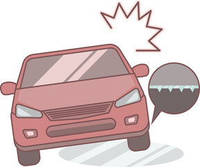 Winter cold wave black ice, icy road, traffic accident illustration