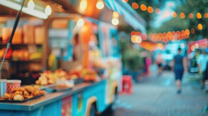 Blurry snapshot of a food truck festival showcasing the variety of cuisines available.