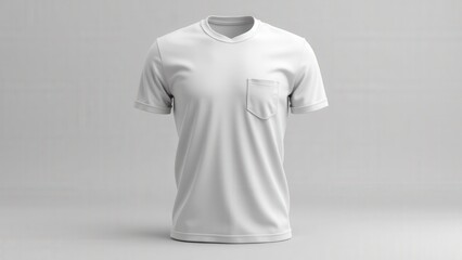A 3D T-Shirt mockup with pocket, featuring realistic fabric texture, subtle folds, and a blank design ready for customization, displayed in a clean and neutral setting.