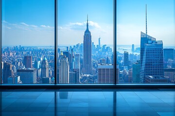 Fototapeta premium Sunset silhouettes skyscrapers and urban sprawl across the city skyline