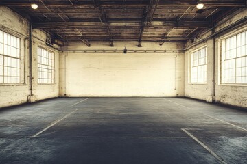 Fototapeta premium Empty Industrial Space with Large Windows