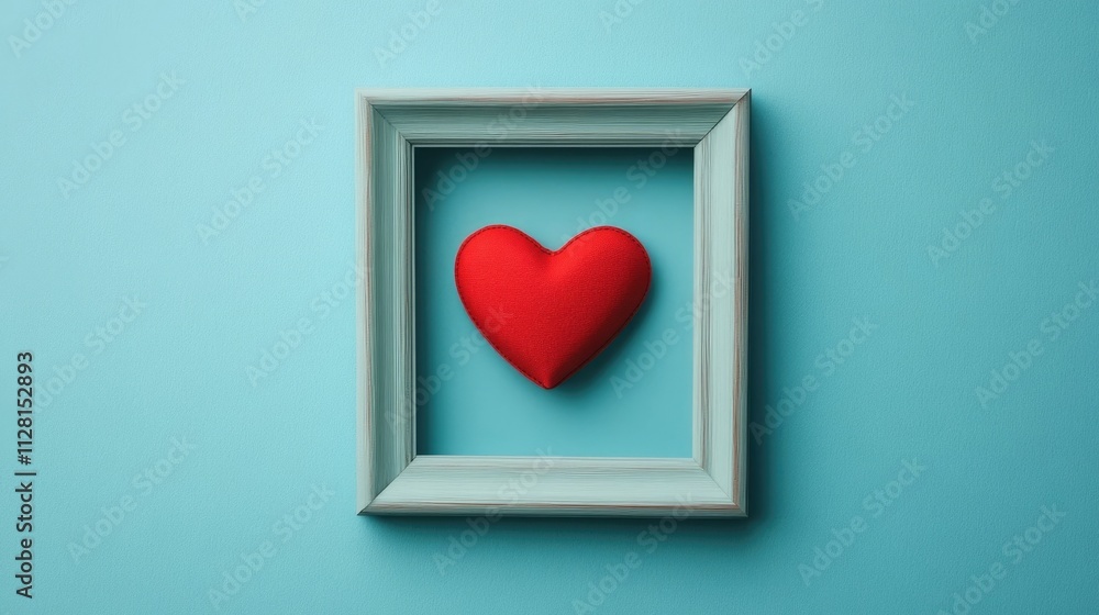 Aufkleber closeup of a custom photo frame in the shape of a red heart presented in a festive valentine s day t