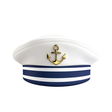 White Sailor Cap with Golden Anchor on Transparent Background