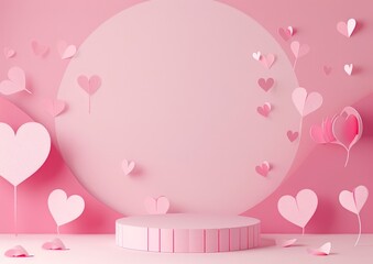Pink Love Theme with Hearts and Podium